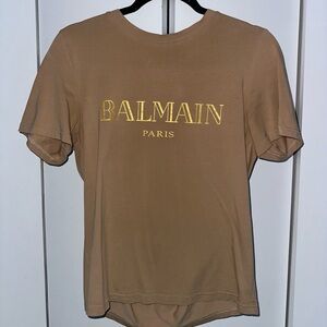 Balmain Beige Tee with Golden Logo